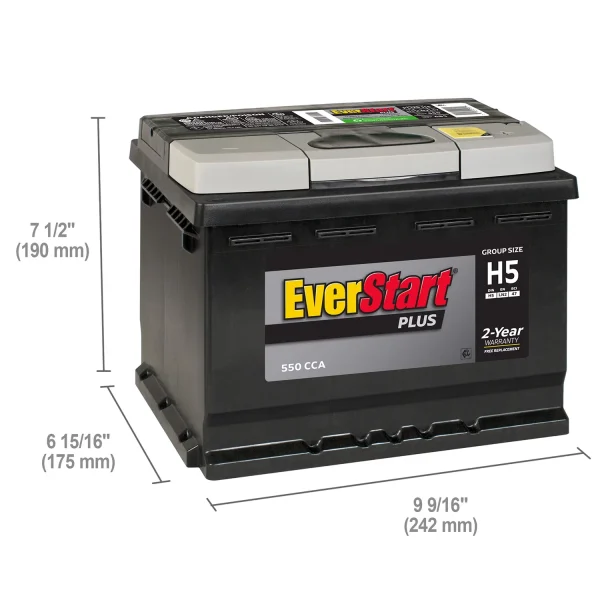 EverStart Plus Lead Acid Automotive Battery, Group Size H5 / LN2 / 47 12 Volt, 550 CCA - Image 2