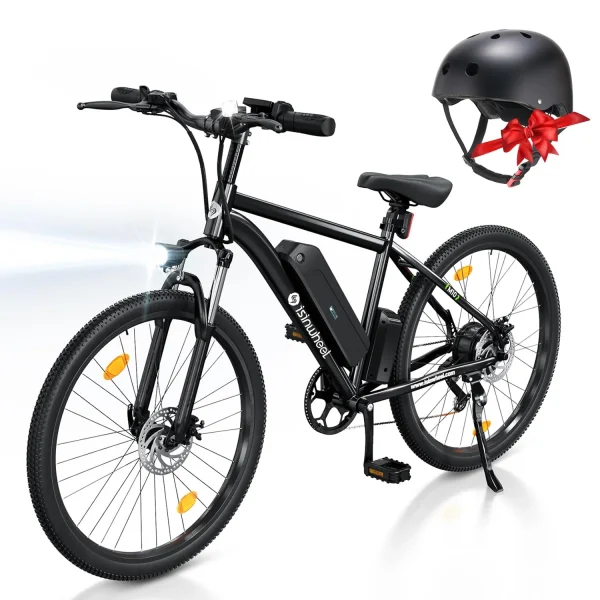 isinwheel M10 Electric Bike for Adults with 500W Motor, 20mph Max Speed, 374.4WH Removable Battery Ebike, 26 Electric Mountain Bike with 35-Speed and Front Suspension (Black)