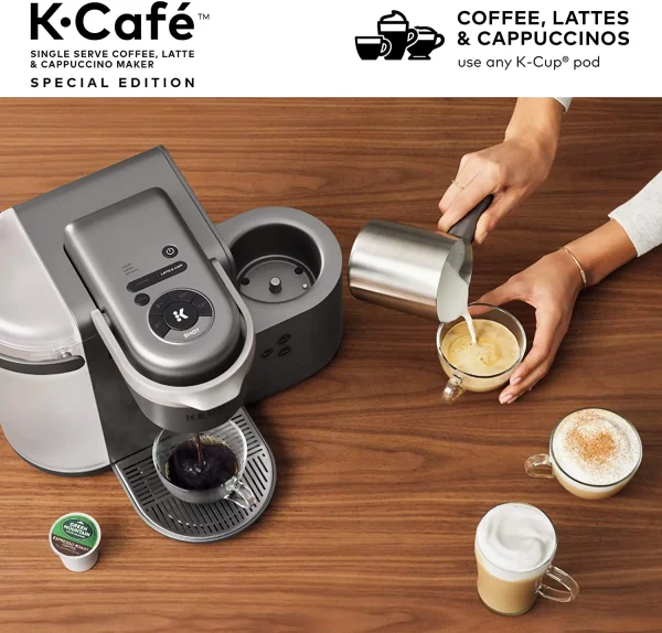 Keurig K-Cafe Special Edition Coffee Maker, Single Serve K-Cup Pod Coffee, Latte and Cappuccino Maker, Comes with Dishwasher Safe Milk Frother, Coffee Shot Capability, Nickel - Image 4