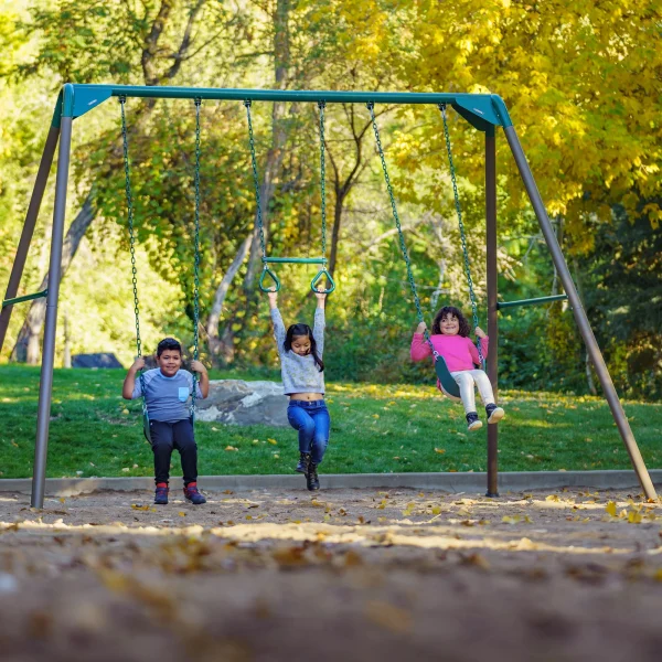 Lifetime Kid's Metal Swing Set with 2 Belt Swings and Trapeze Bar - 9 feet (91137) - Image 5