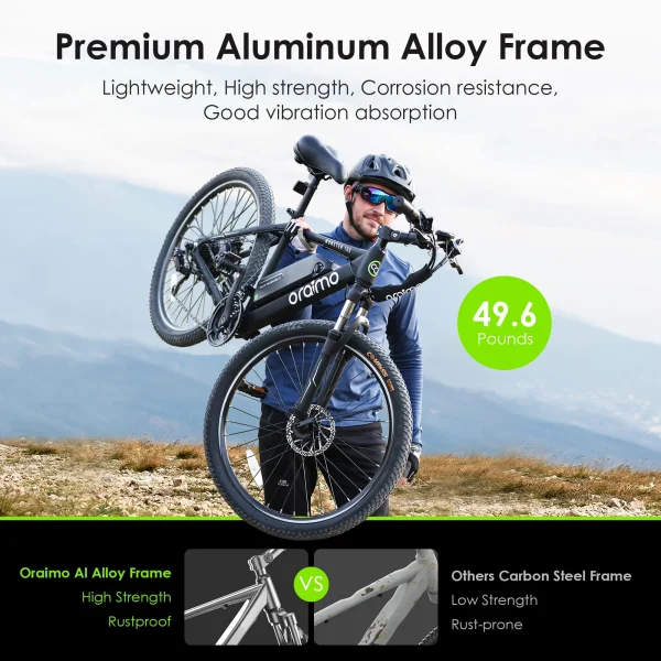 Oraimo Electric Bike for Adults,350W BAFANG Motor(Peak 500W), 4A 3H Fast Charge, UL Certified 468Wh Li-ion Battery, 26 Mountain Ebike Shimano 21 Speed, Air Saddle Adult Electric Bicycle - Image 6
