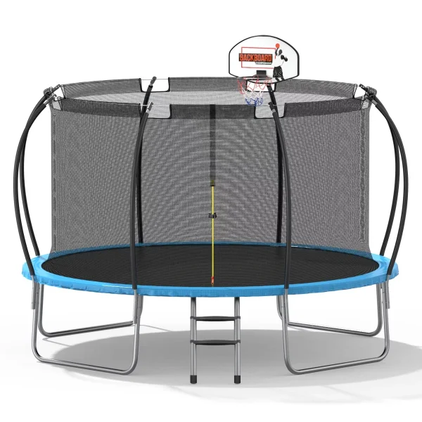 Nazhura  12' Round Backyard Trampoline with Safety Enclosure and Basketball Hoop