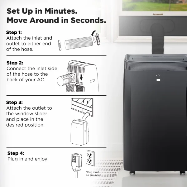 TCL 8,000 BTU SACC (12,000 BTU ASHRAE) Smart Portable Air Conditioner, Black, W8P95-B3 - Image 7