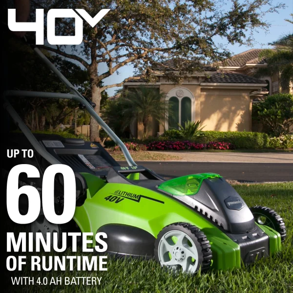 Greenworks 40V 16 Battery Powered Push Lawn Mower with 4.0 Ah Battery 25322 - Image 7