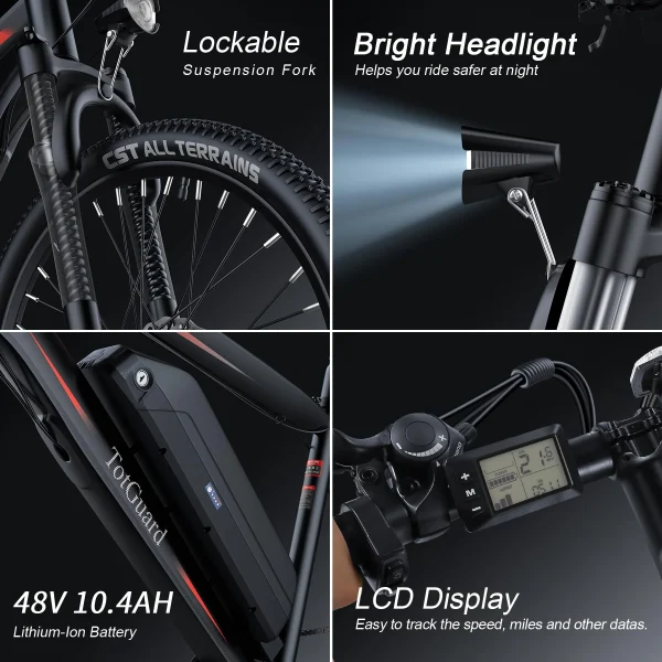 Wooken Electric Bike, Electric Bike for Adults 27.5'' E-Bikes with 500W Motor, 21.6MPH Mountain Bike with Lockable Suspension Fork, 48V 499.2WH Removable Battery, Professional 21 Speed Gears Bicycle - Image 4