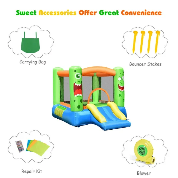 Topbuy Inflatable Bounce House Jumping Castle Kids Playhouse w/ Slider and 480W Blower - Image 9