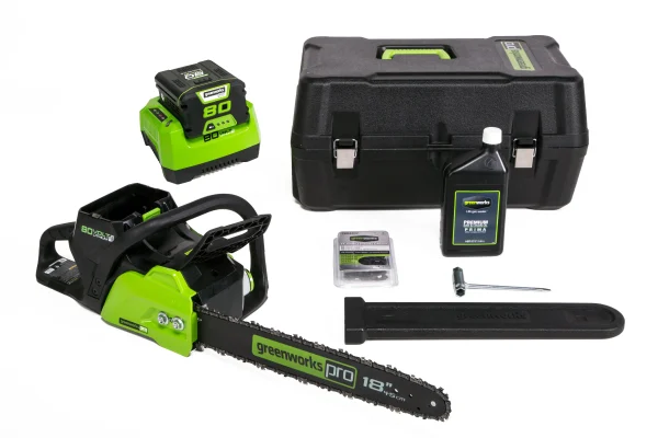 Discontinued - Greenworks 80V 18-inch Cordless Brushless Chainsaw Kit with 2.0 Ah Battery & Charger, 2004602