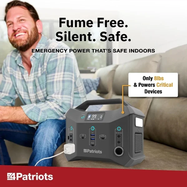 4Patriots Patriot Power Sidekick Solar Generator, 300wH Portable Power Station with 40 Watt Solar Panel, AC Fast Charging in 5 Hours, Dual 110V AC Outlets, Only 8 Lbs - Image 3
