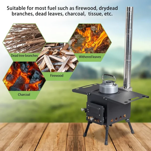Outdoor Portable Wood Burning Stove Adjustable Air Vent with Pipes for Vented Tent Cooking - Image 6