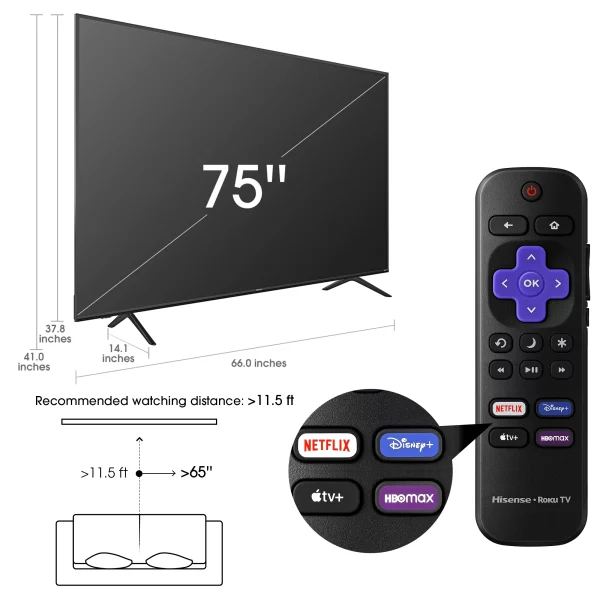 Hisense 75 Class 4K UHD LED LCD Roku Smart TV HDR R6 Series 75R6E4 - Image 3