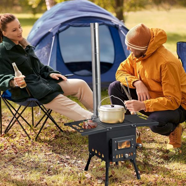 Outdoor Portable Wood Burning Stove Adjustable Air Vent with Pipes for Vented Tent Cooking - Image 3