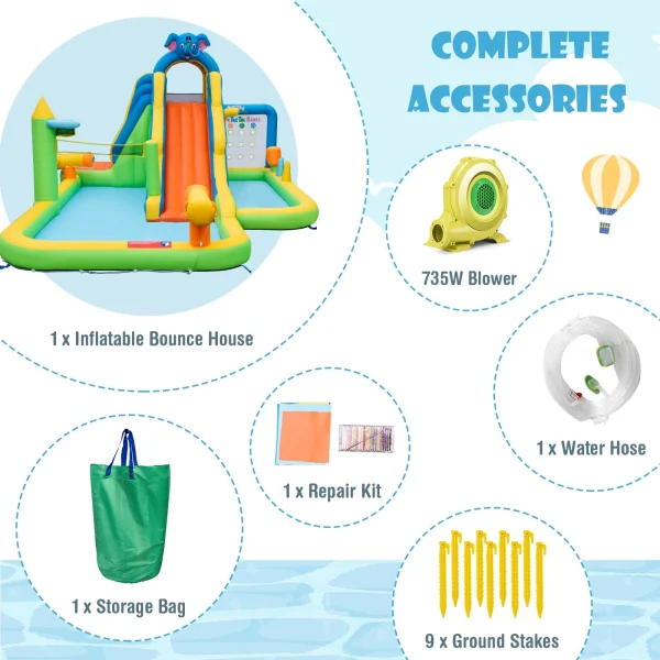 Topbuy Inflatable Water Slide 9-in-1 Blow-up Water Park for Kids with Splash Pool Climbing Wall Water Guns Basketball Toss with 735W Blower - Image 7