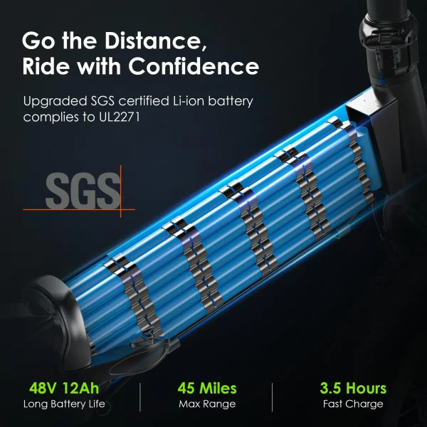 Oraimo Folding Electric Bike for Adults, 750W Brushless Motor(Peak 1000W), 48V 12Ah Hidden Battery Up to 50 Miles, 3.5H Fast Charge, 20 Fat Tire Ebike, 7 Speed Gear (Magic Gray, Standard) - Image 7