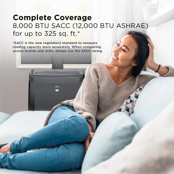 TCL 8,000 BTU SACC (12,000 BTU ASHRAE) Smart Portable Air Conditioner, Black, W8P95-B3 - Image 4