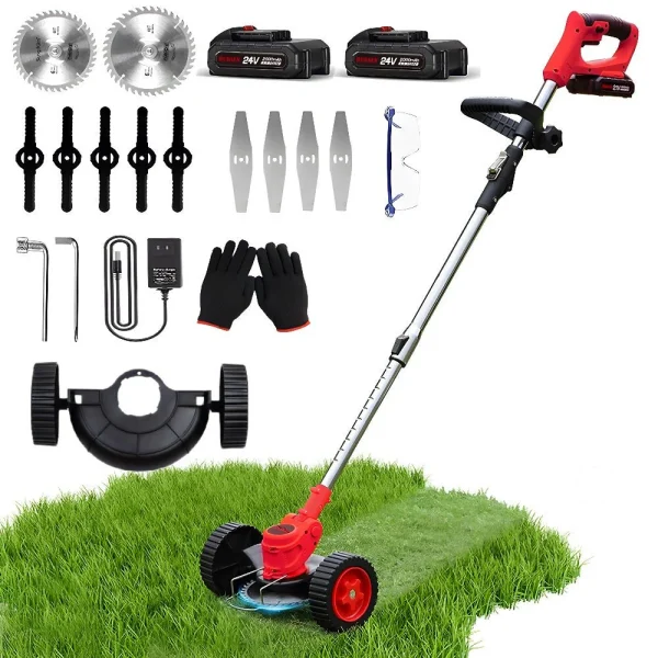 Heavy Duty Cordless Electric Weed Eater/String Trimmer Kit with 2 Batteries + Wheels