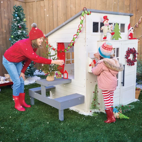 KidKraft Modern Outdoor Wooden Playhouse with Picnic Table, Mailbox & Outdoor Grill, White - Image 3