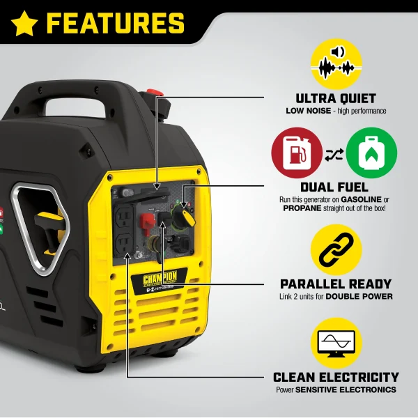 Champion Power Equipment 2000 Watt Dual Fuel Pull Cord Start Inverter Generator - Image 4