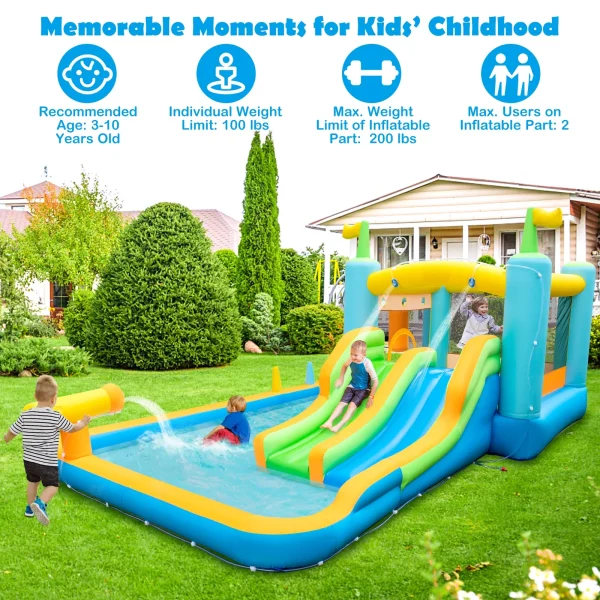 Topbuy Inflatable Water Slide Park Giant Bounce House with Double Long Slides Boxing Splash Pool Jumping Area w/735W Blower - Image 8