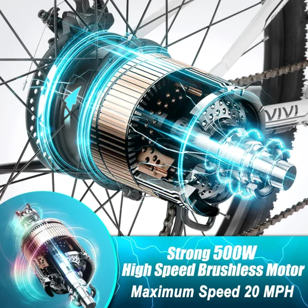 Vivi M026TGB 26 Electric Bike for Adults, Folding Mountain Bike with 500W Motor, 48V Removable Lithium-Ion Battery, 21 Speed, 20MPH, Up to 50 Miles, Dual Shock Absorber - Image 7