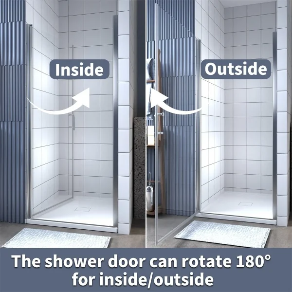 Classy 24-25.5 W x 72 H Small Shower Door Hinged Pivot Chrome Install Clear Glass Shower Door - Image 5