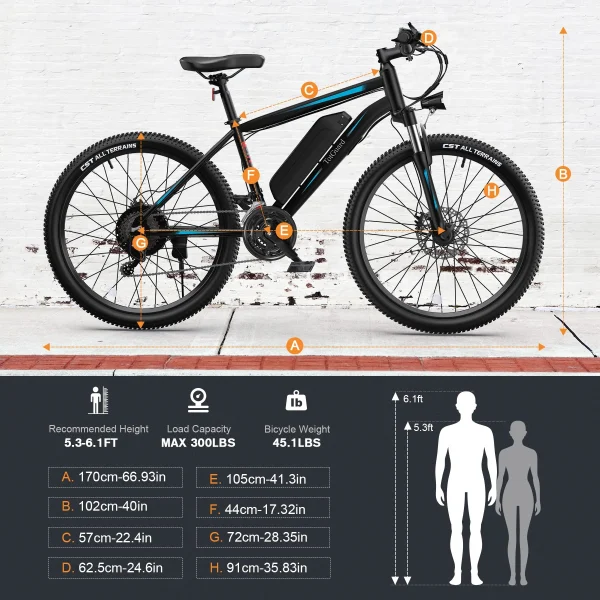 TotGuard Adult Electric Mountain Bike, 350W Motor, 36V 374.4Ah Lithium-Ion Battery, 26 Aluminum Alloy Frame, 21-Speed Shimano Transmission, Front Suspension, Dual Disc Brakes, 4 Working Modes - Image 4
