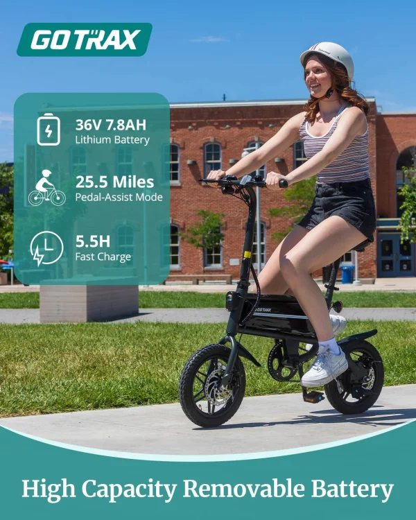 Gotrax Nano 14 Folding Electric Bike, Max Range 25Miles(Pedal-Assist) & Max Speed 15.5Mph, Power by 250W Motor, Adjustable Seat & Dual Fenders, Commuter Electric Bicycle for Adults/Teens White - Image 7