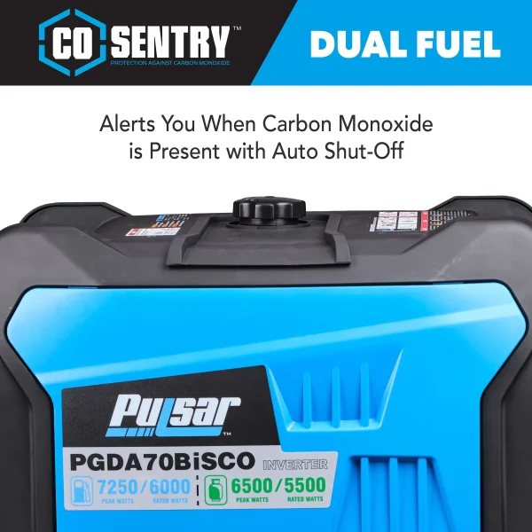Pulsar 7,250 Watt Super Quiet Dual Fuel Inverter Generator with CO Alert and Remote Start - Image 3