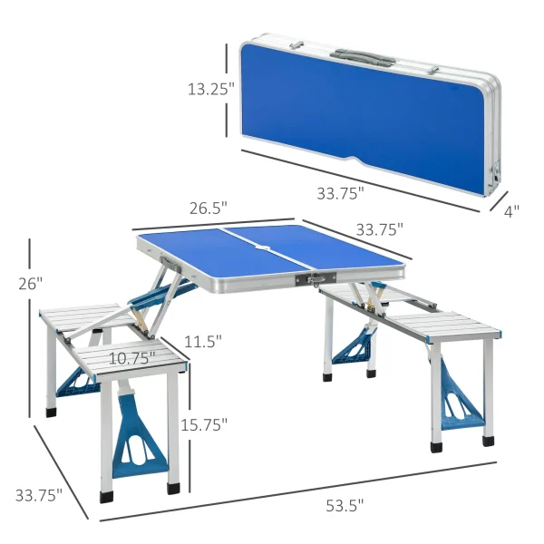 Heavy Duty Outdoor Folding Aluminum Picnic Table with 4 Seats and Portable Case - Image 10