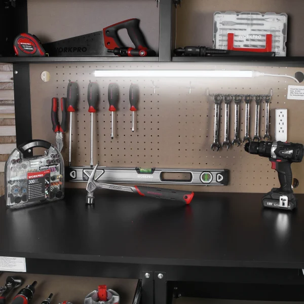 WORKPRO 2-in-1 48-inch Workbench and Cabinet Combo with Light, Steel, Wood - Image 7