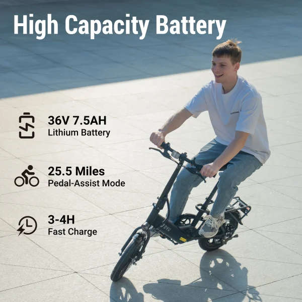 DYU 14 Folding Electric Bike for Adults Teens, 350W 36V/7.5AH, Pedal-Assist, Commuter Cruiser City E Bike - Image 6