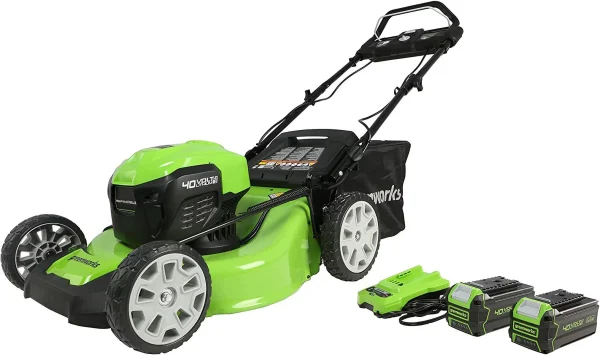 Greenworks 40V 21 Brushless (Smart Pace) Self-Propelled Lawn Mower, 2 x 4Ah USB (Power Bank) Batteries and Charger Included MO 21 Mower (2 x 4.0Ah)