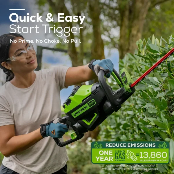 Greenworks 60V 26 Cordless Battery Hedge Trimmer with 2.0Ah Battery & Charger - Image 5