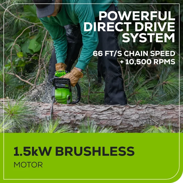 Greenworks 60V 16 1.5kW Brushless Chainsaw with 2.5 Ah Battery & 3 Amp Charger 2028602 - Image 8
