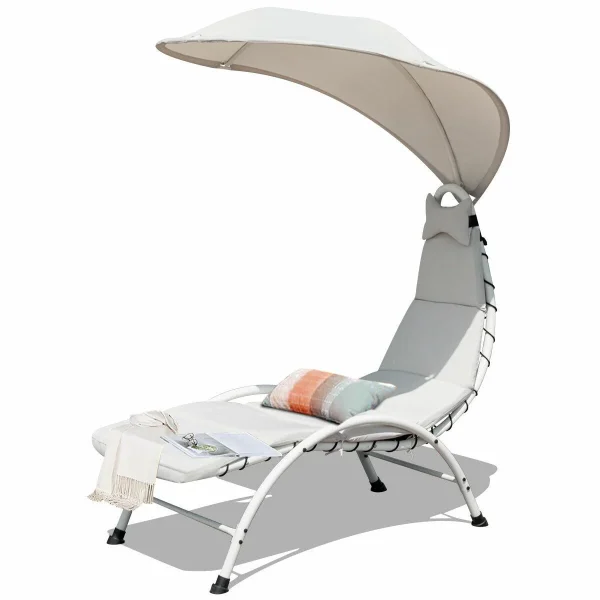 Patio Chaise Lounge Chair With Canopy - Cushioned Outdoor Lounger