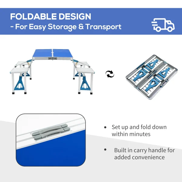 Heavy Duty Outdoor Folding Aluminum Picnic Table with 4 Seats and Portable Case - Image 7