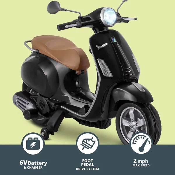Kid Trax Toddler Vespa Scooter Electric Ride-On Toy, 3-5 Years Old, 6 Volts, Max Weight 60 lbs, Black - Image 3