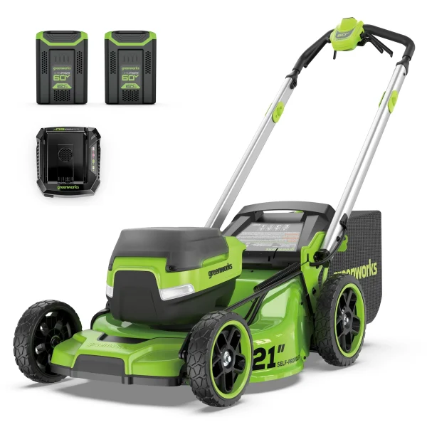 Greenworks 60V 21" Self-Propelled Lawn Mower with (2) 5.0 Ah Batteries & Rapid Charger 2546202