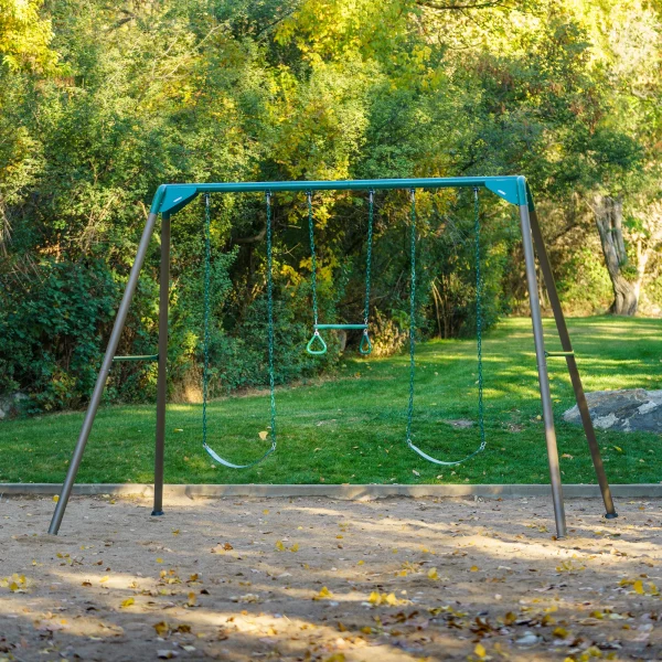 Lifetime Kid's Metal Swing Set with 2 Belt Swings and Trapeze Bar - 9 feet (91137) - Image 4