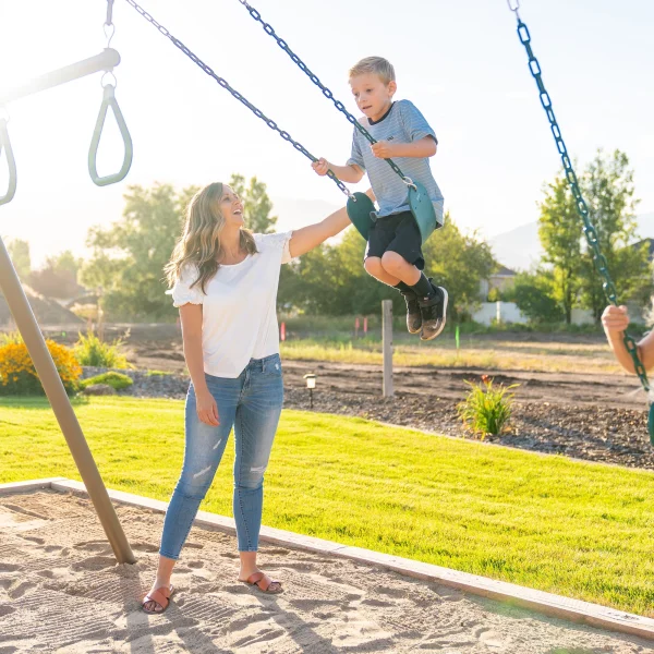 Lifetime Kid's Metal Swing Set with 2 Belt Swings and Trapeze Bar - 9 feet (91137) - Image 8