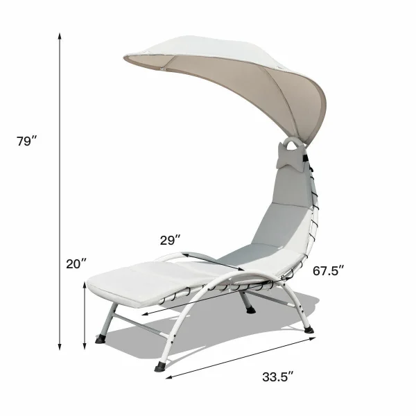 Patio Chaise Lounge Chair With Canopy - Cushioned Outdoor Lounger - Image 6