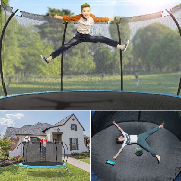 Nazhura  12' Round Backyard Trampoline with Safety Enclosure and Basketball Hoop - Image 6