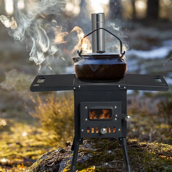 Outdoor Portable Wood Burning Stove Adjustable Air Vent with Pipes for Vented Tent Cooking - Image 2