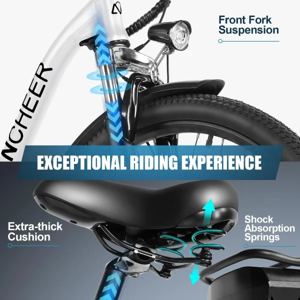 ANCHEER Electric Bike for Adults, 48V 500Wh EBike, UP to 60 Miles, Removable Battery, 3H Fast-Charge, 26 Commuter Electric Bicycles, 7-Speed, LCD Digital Display, Suspension Fork, Cruise Control - Image 4