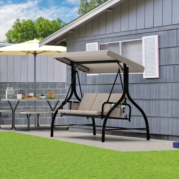 Dextrus Outdoor Porch Swing, 3 Person Patio Swing Chair with Adjustable Canopy, Removable Cushion,Suitable for Garden, Poolside, Balcony,(Beige Grey) - Image 2