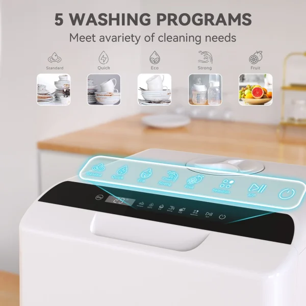 Hermitlux Portable Countertop Dishwasher, 5 Washing Programs Mini Dishwasher with 5-Liter Water Tank, HMX-DW04 - Image 7