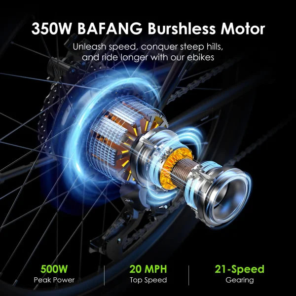 Oraimo Electric Bike for Adults,350W BAFANG Motor(Peak 500W), 4A 3H Fast Charge, UL Certified 468Wh Li-ion Battery, 26 Mountain Ebike Shimano 21 Speed, Air Saddle Adult Electric Bicycle - Image 9