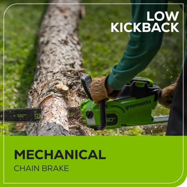 Greenworks 60V 16 1.5kW Brushless Chainsaw with 2.5 Ah Battery & 3 Amp Charger 2028602 - Image 7