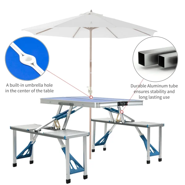 Heavy Duty Outdoor Folding Aluminum Picnic Table with 4 Seats and Portable Case - Image 9