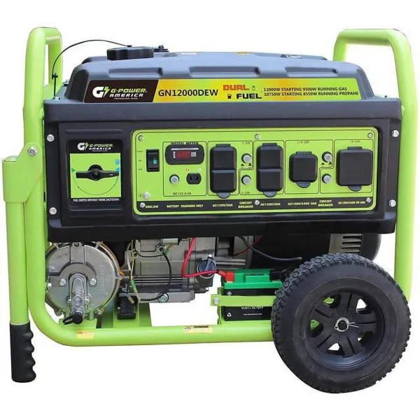 Green-Power  12000-10750W Dual Fuel Gas & Propane Powered Portable Generator with 479cc & 18-HP Professional Engine - Long Life & High Quality Lithium Battery - Image 2