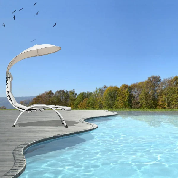 Patio Chaise Lounge Chair With Canopy - Cushioned Outdoor Lounger - Image 5